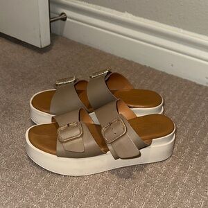 Stylish Beige Platform Sandals with Buckle Detail